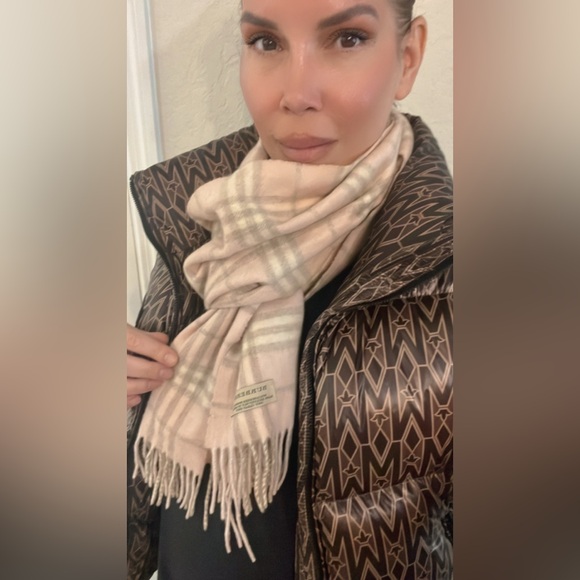 Extra long Burberry wool cashmere plaid cotton candy wide scarf wrap shawl - Picture 9 of 10